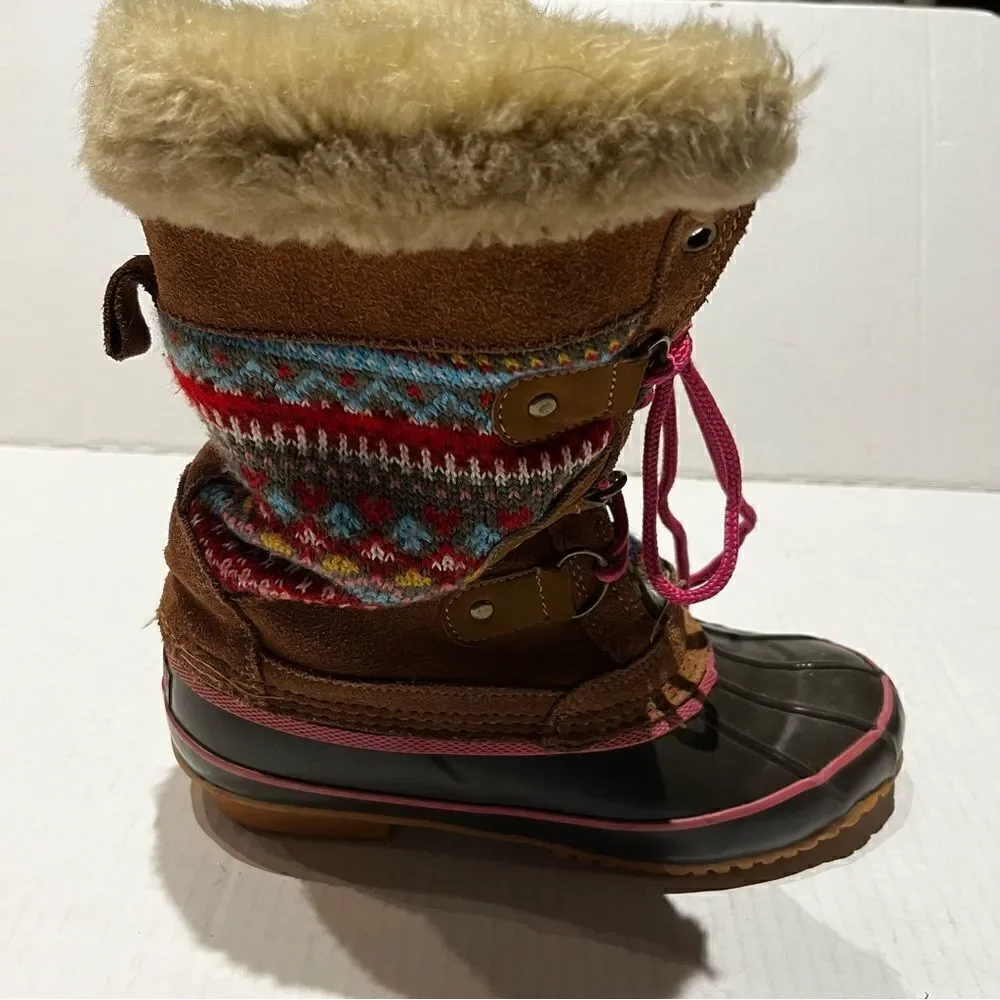Khombu Winter boots  lace up steel shank brown, tan and pink multi